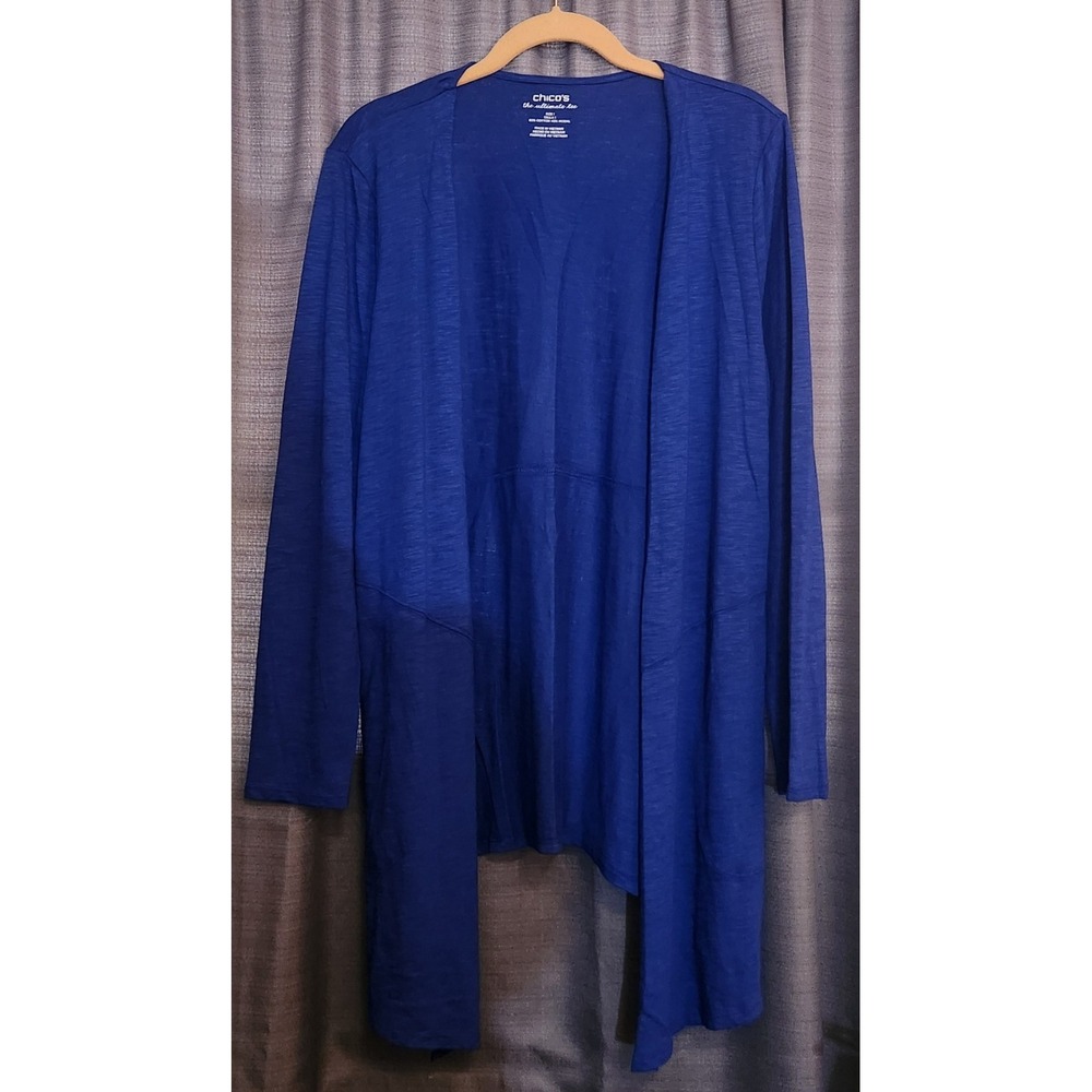 Chico's Deep Blue Open-Front Draped Cardigan
